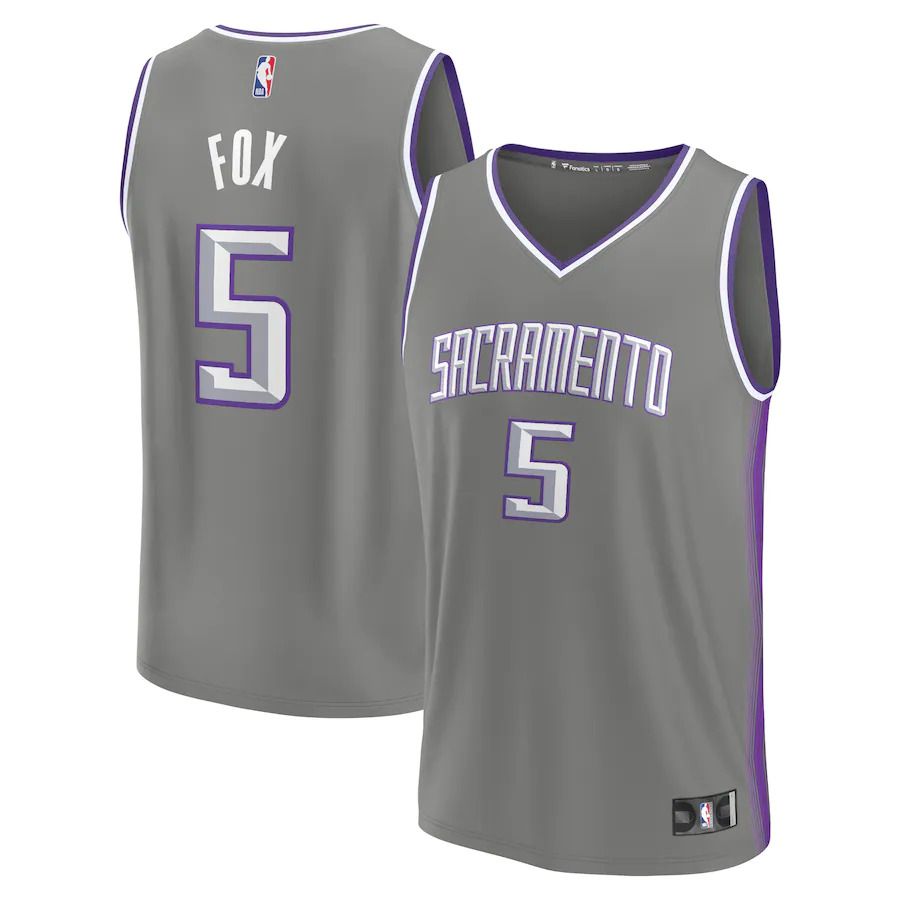 Men Sacramento Kings #5 De Aaron Fox Fanatics Branded Gray City Edition 2022-23 Fastbreak NBA Jersey->sacramento kings->NBA Jersey